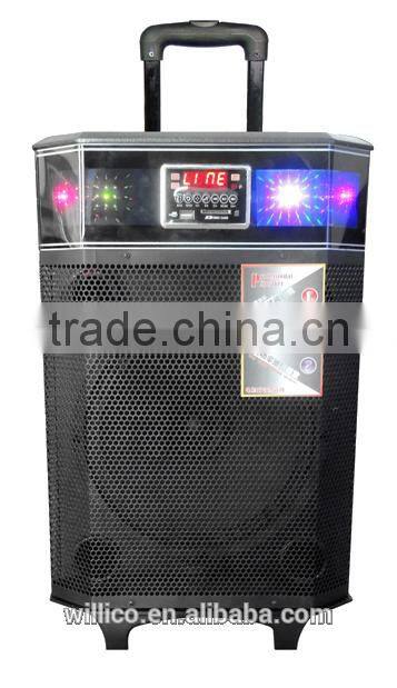 Professional 10 inch portable wooden battery LCD display speaker with MIC and RC