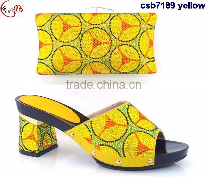 CSB7189-yellow New designs of high heels shoes/ladies shoes / shoes and bag match for wedding/party