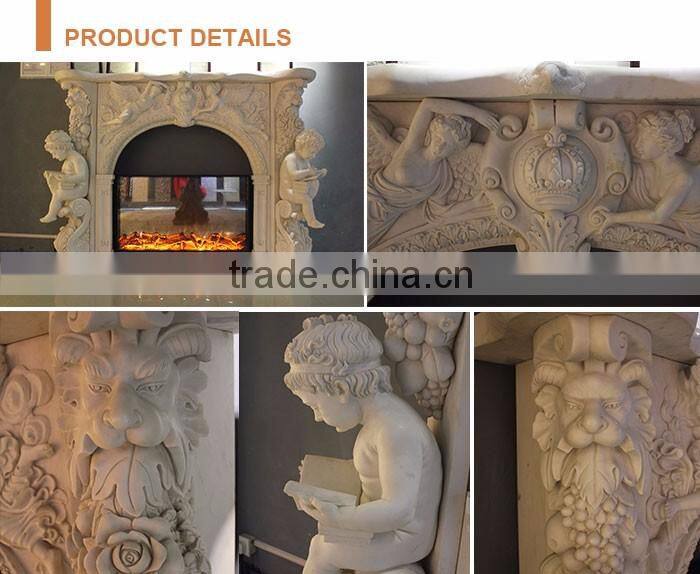 Hand carving white marble flower design fireplace mantel / surround