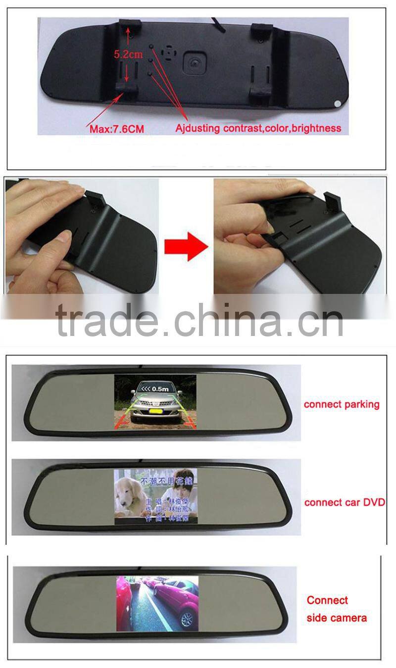 car reverse rearview 16:9 4.3 inch car security mirror monitor for camera dvd vcr 12v