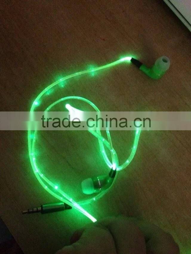 flat cable earphone with mic shiny earphone with led line