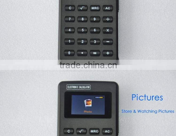Magic Calculator with MP4 function has eBook, Photo, Music, Video, Recorder, FM Radio, Emergency Button to back to Calculator