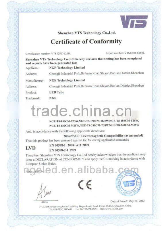 CE RoHS Ra80 36w 8ft led tube light with transparent & frosted PC cover