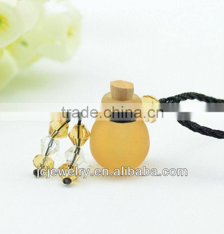 Amber Glass Bottle Vial Stopper Round Charm DIY Jewelry Necklace Focal Beads