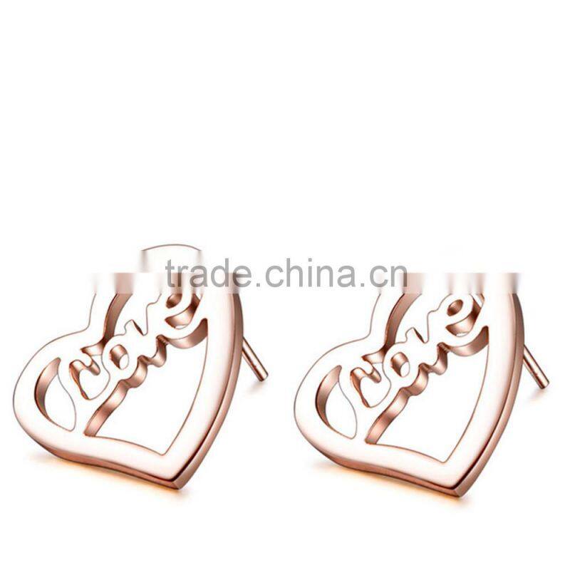 IP Rose Tone Love Heart Shaped Stud Good Price Earrings