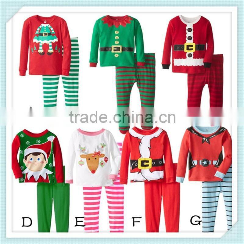 Christmas Santa Claus Long Sleeved T-shirt ELK Reindeer Printed Striped Pants Two-Piece Suit Pyjamas Sleepwear Homewear Cotton