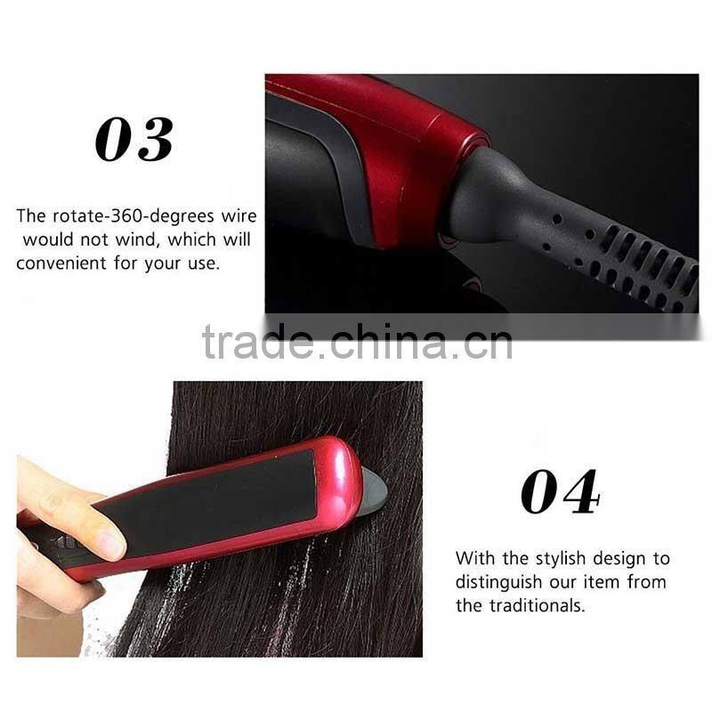 3 In 1 LCD Display Black Mix Red Hair Stright Care Electric Hair Striaghtener And Curling Brush