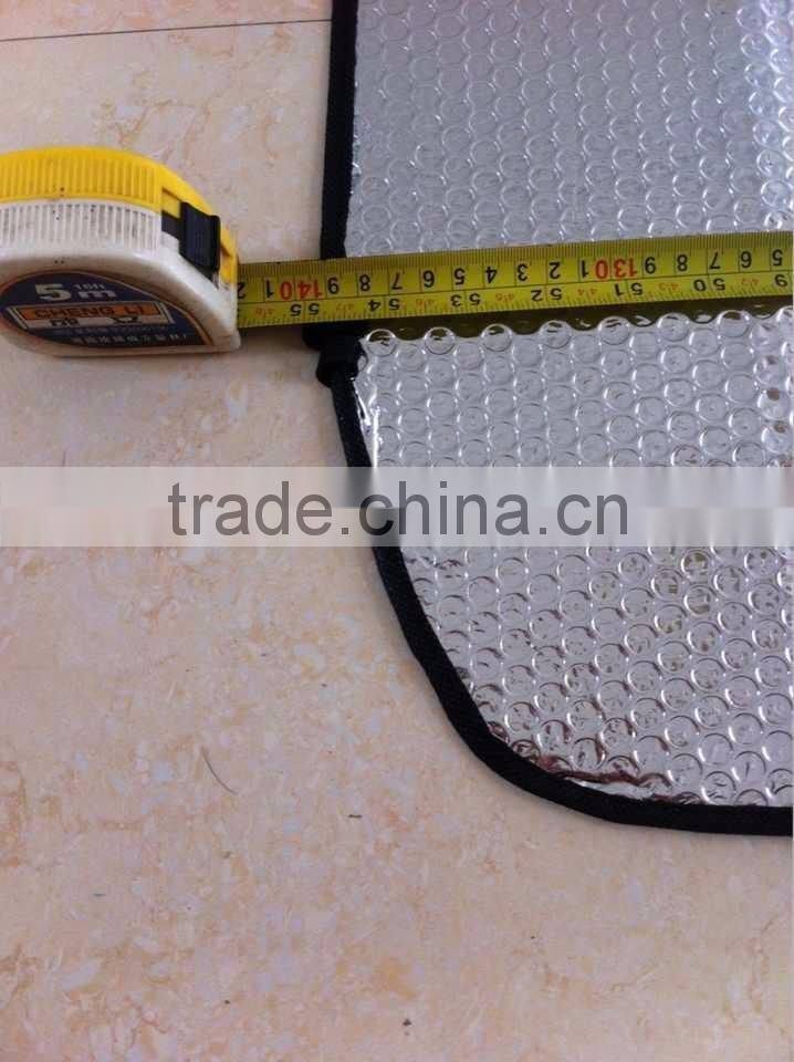 Foldable sun plain car visor PE bubble aluminum foil with 2 elastic bands for better storage