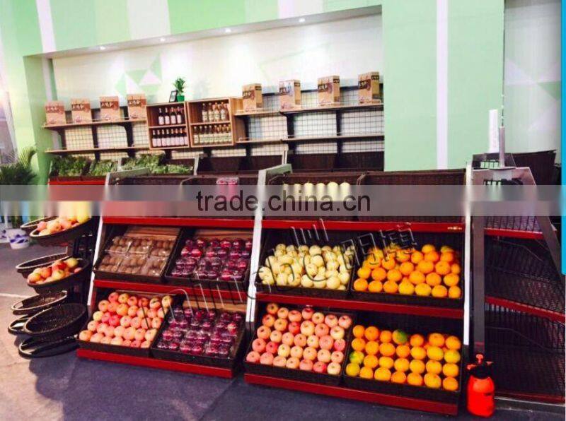 Handweaved plastic round brown fruit and vegetable display stand