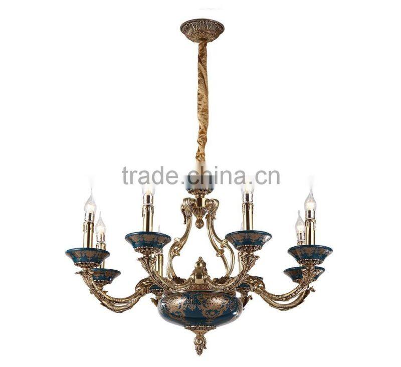 Porcelain Brass Elegant Empire Navy Chandelier, Antique Golden Bronze Pendant Light