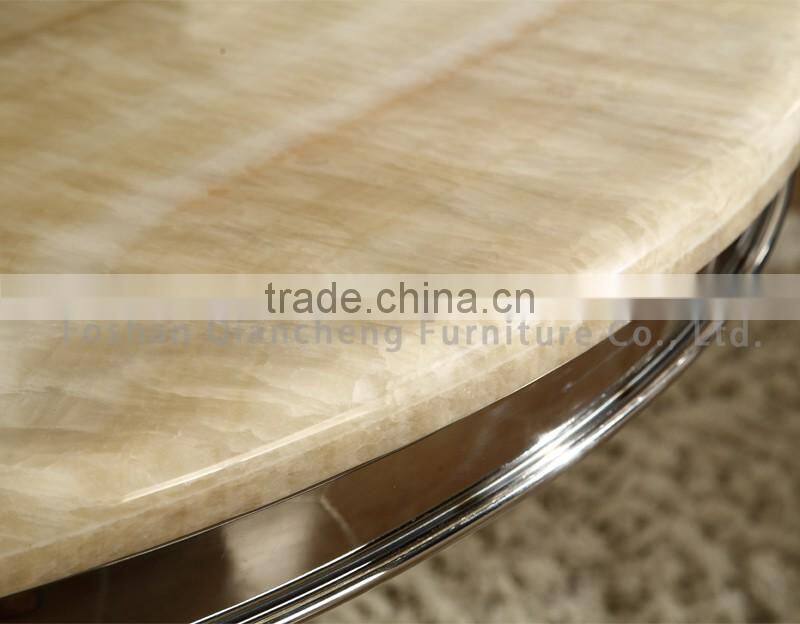 Mirror silver stainless steel table base marble top dining table and chiar sets