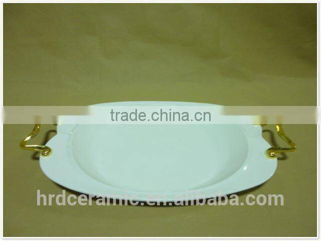 Square 2015 ceramic plate with handle for home decoration