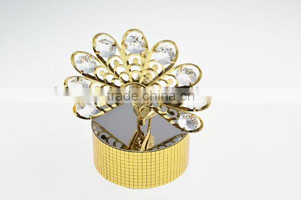 Customized Special 24K Gold Plated Peacock Music Box with swarovski crystals