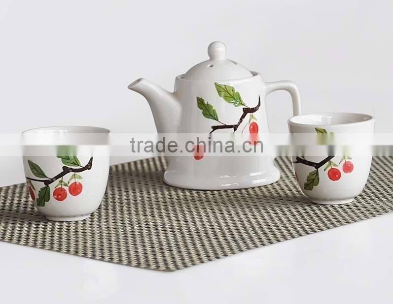 Japanese style ceramic tea pot and cup set with hand painting