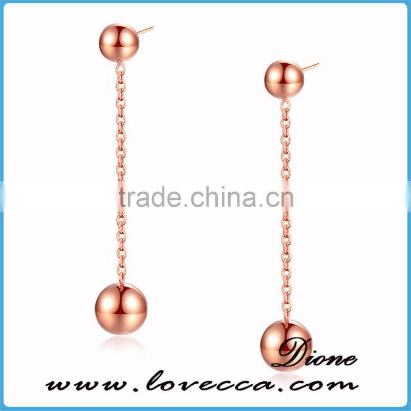 Latest simple stainless steel design Rose gold long earrings women jewelry