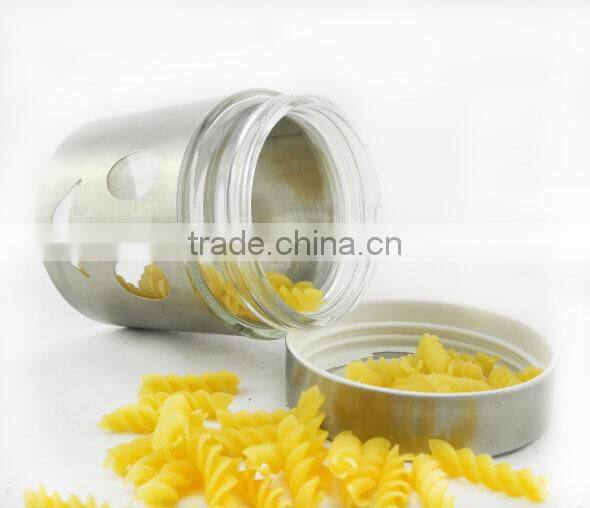 airtight stainless steel glass jar/glass storage jar with stainless steel lid