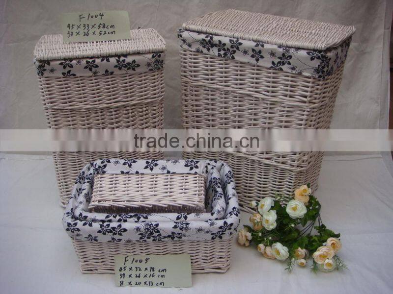 sets 2 whole willow material laundry basket with lid with lining with handls on the side of the basket