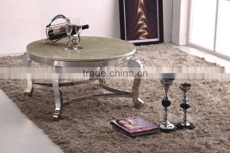 CT07R metal base stainless steel marble top round coffee table