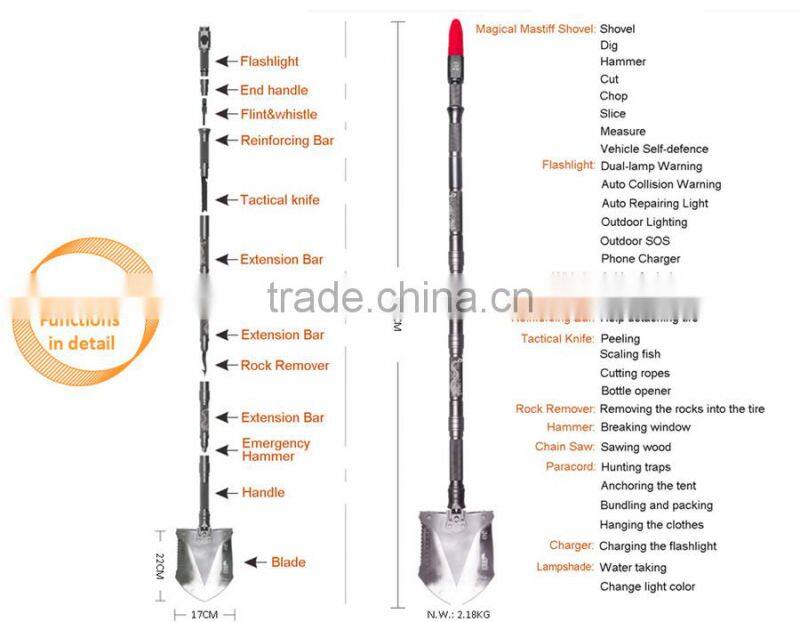 2015 Garden Multifunctional Hand Tool Patent Shovel Hammer Hoe Garden Kit Knife Garden Saw Flashlight Screwdriver Snowfield Tool