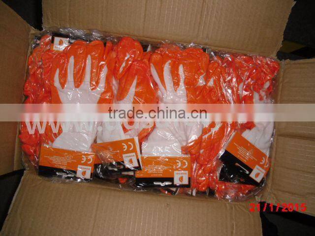 DDSAFETY 2016 Hot Sale Orange Nitrile Gloves With White Nylon Liner