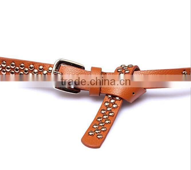Fashion spikes decorated pin buckle sex girl thin PU waist belt