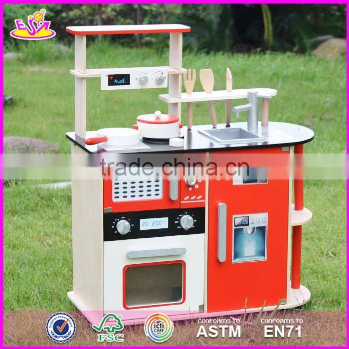 2017 New design red kids pretend play wooden kitchen toy W10C211