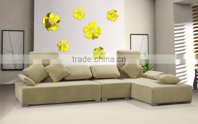 Latest decorative custom wall sticker , sitting room 3D flower mirror wall stickers