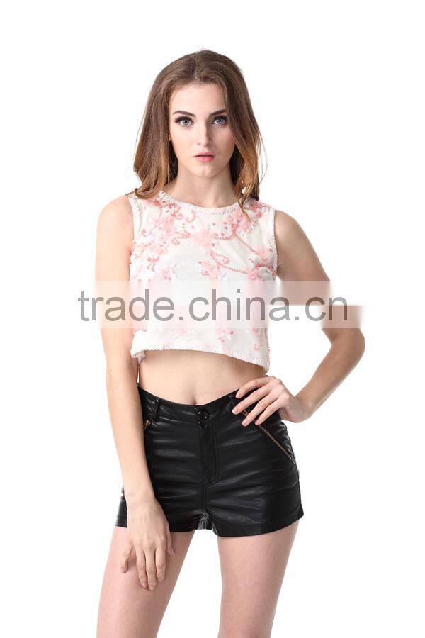 Customize Fashion Lady Crop Top Embellished Top