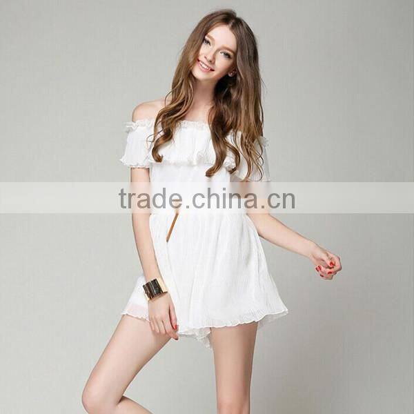 New fashion boat neck adult short sleeve white color ladies summer rompers