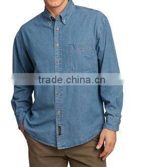 Men's Industrial LONG SLEEVE Stone Washed 100%Cotton Denim Casual Work Shirt