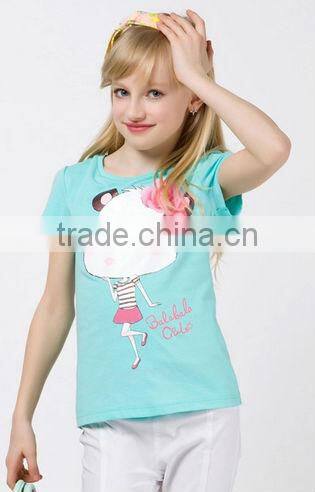 girls newest design short sleeve t shirt with water base printing