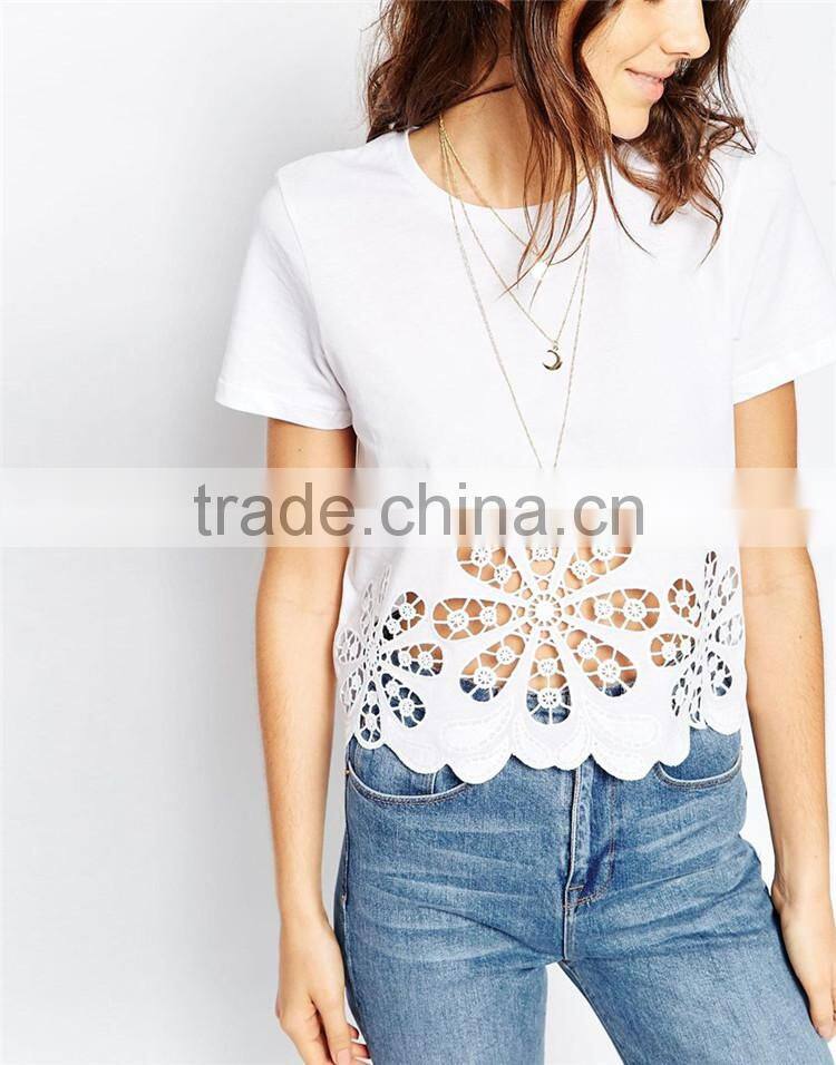 Girls floral cutwork and embroidered hem t shirts