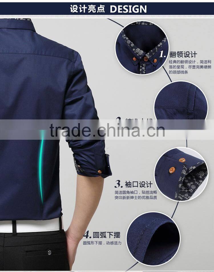 100% Mercerized cotton mens shirts with printed patchwork design wash and wear dress shirts long sleeve dress shirt