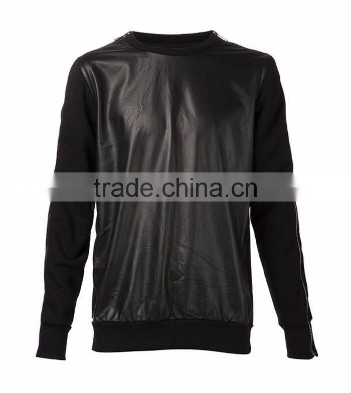 Wholesale plain zip custom made men leather hoodies