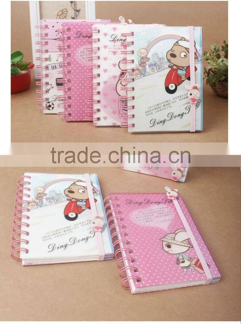 cute cartoon notebook PP cover wire-o binding notebook cheap student notebook with band