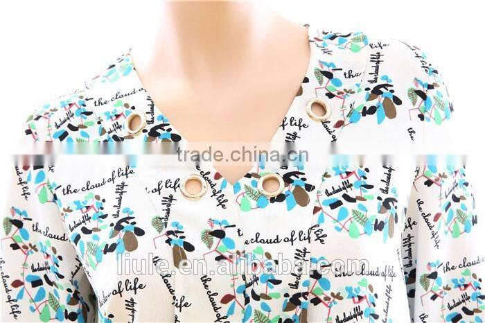 Ladies new summer fashionable printed V neck design long sleeve blouse