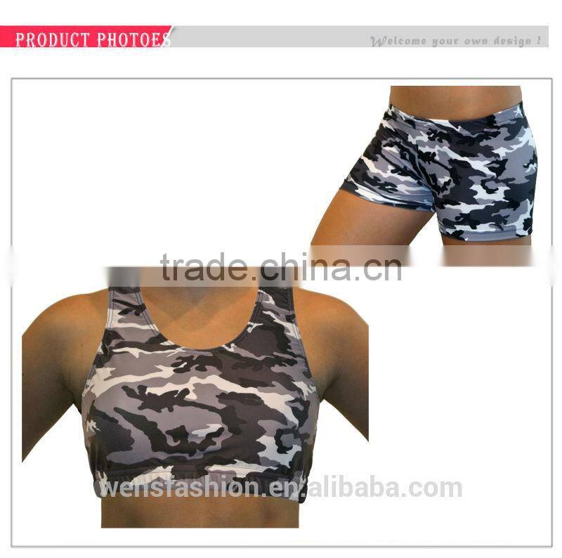 New Design Custom Polyester Spandex Compression Fit Sports Bra Custom Camo Bra