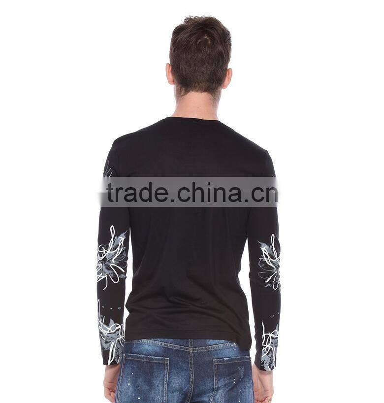 Men's black long sleeve 100% cotton printing streetwear t-shirt manufacturer