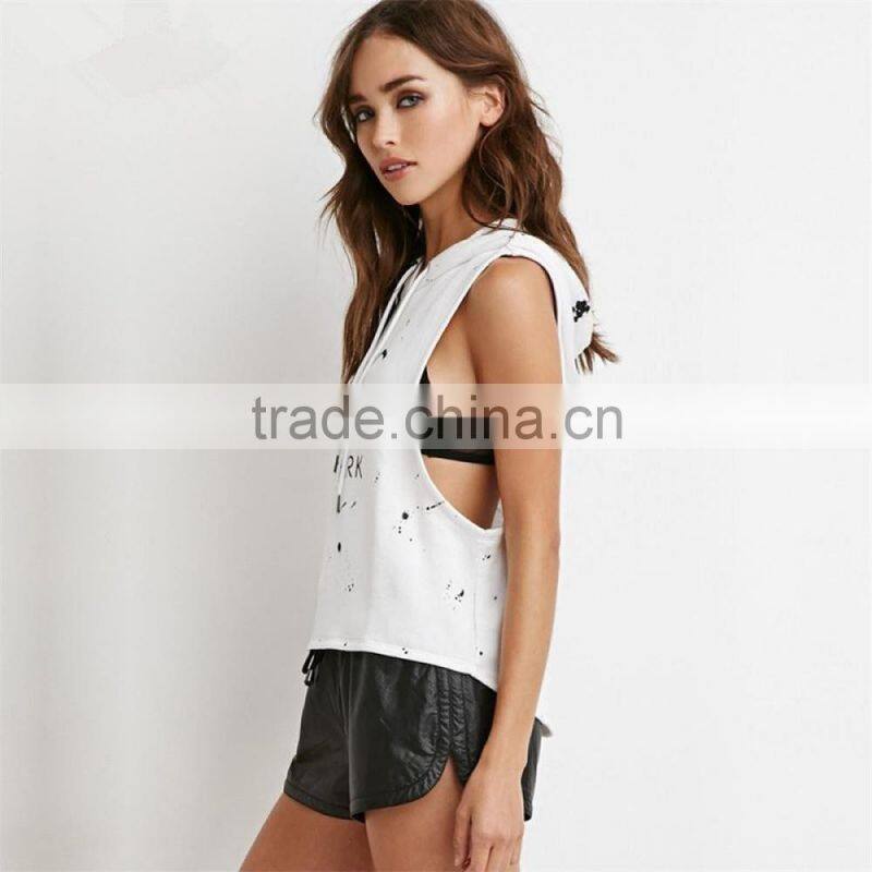 Girls Spring Sports Letters Printed Vest Sleeveless Hoodie T-Shirt