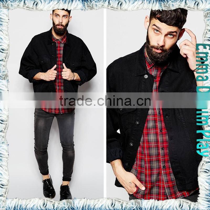 Top Quality Black Mens Long-sleeve Trench Denim Jacket Coats