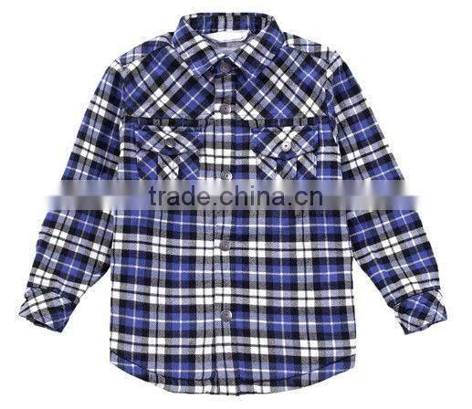 children's fashion thick keep warm long sleeve brushed apron check shirt with two pockets