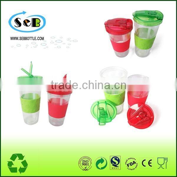 Double Wall Insulated Plastic Mason Jar Tumbler Mug with Striped Straws