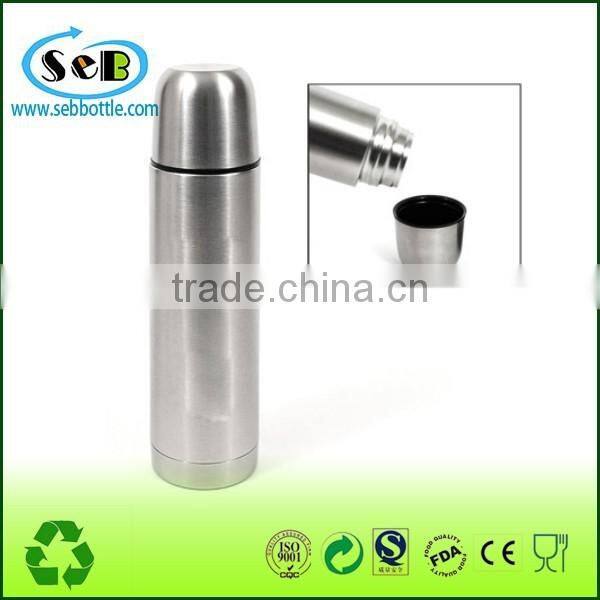 Widemouth Silver Stainless Steel Bullet Sports Simply Water Bottle With Loop Cap