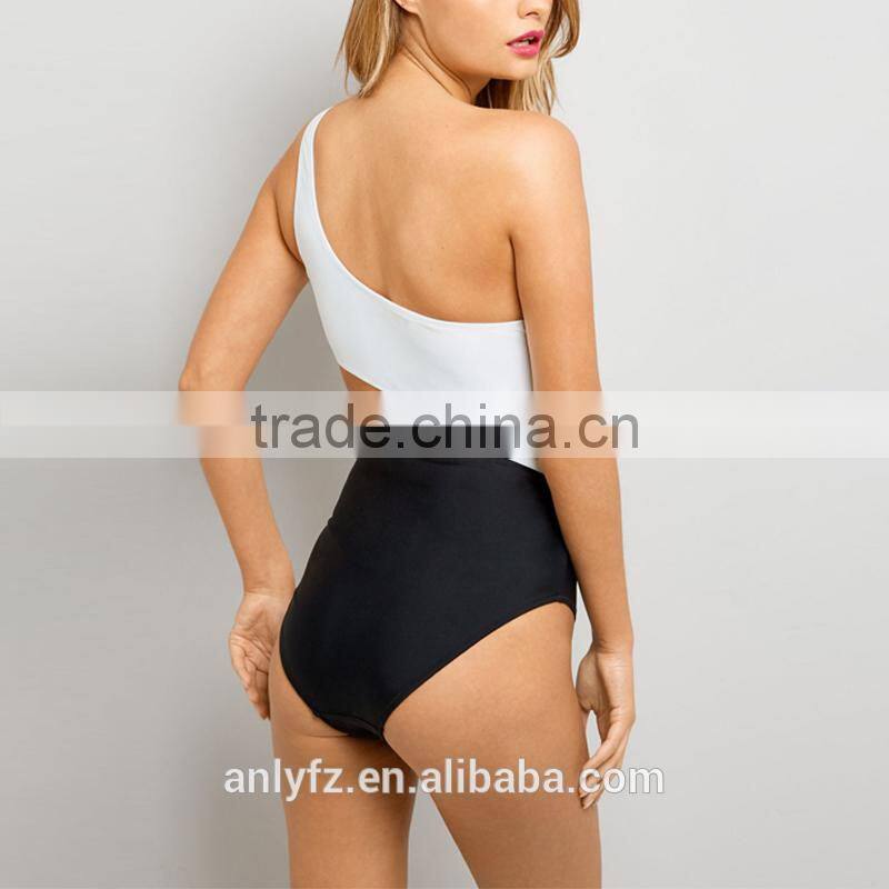 Sexy Women's One Shoulder Swimwear Asymmetrical Detail One Piece Swimsuit