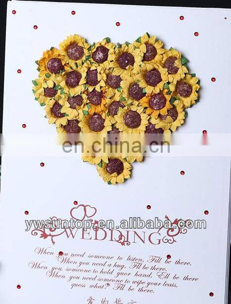 2015 cheap Novel heart design with rose decoration wedding guest book