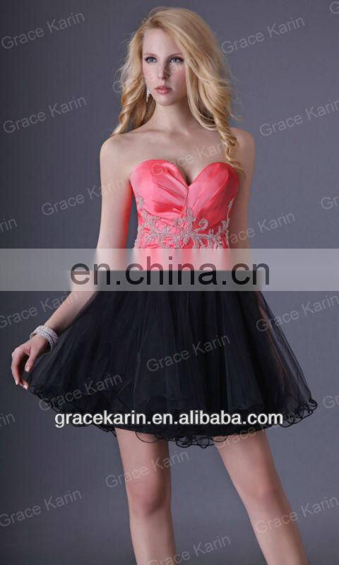 2015 Short Mini Cocktail Dress Grace Karin Strapless Sweetheart Black Watermelon Cocktail Party Dress CL3824