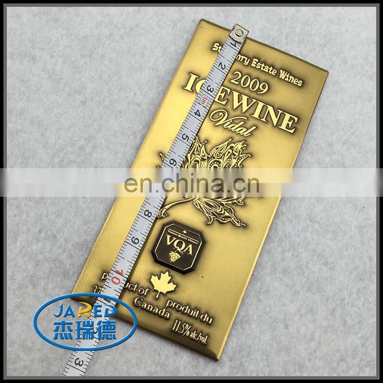 Gold Color Customized Design Metal Crafts Aluminum Wine Label with Cheap Price