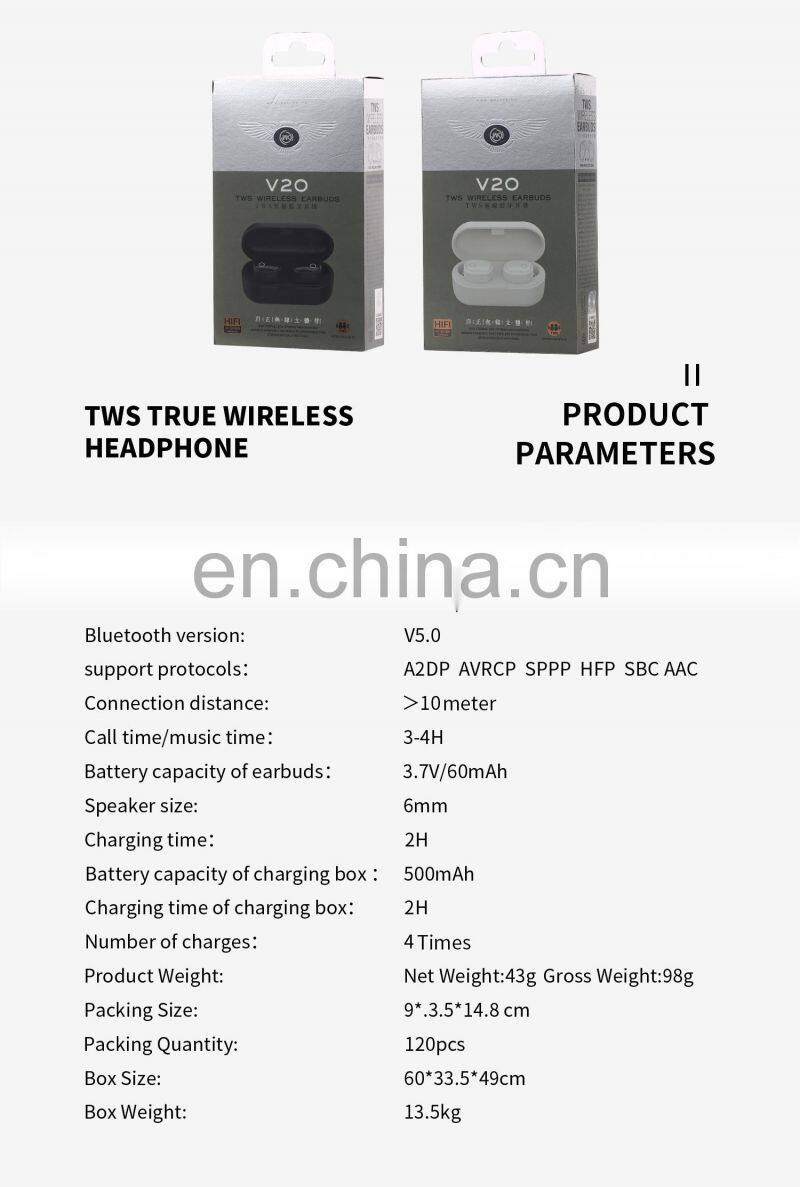 Handsfree TWS True Wireless Deep Bass Sports Earbuds Game Headset Hifi Sound Music Headphone Bluetooth 5.0 Earphone