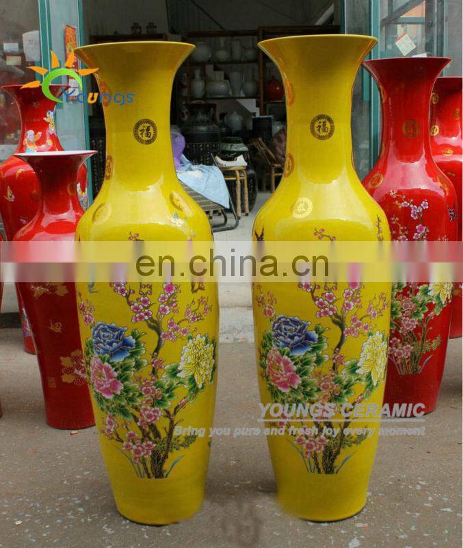 Chinese Ceramic Yellow Colour Large Decorative Floor Vases From 48inch To 88 inches High For Wholesale and Retail