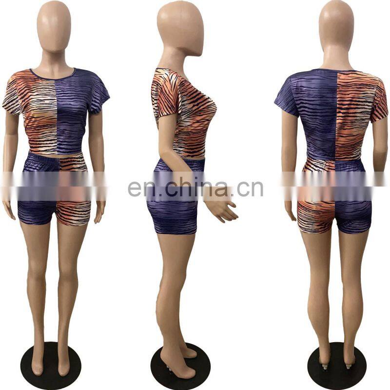 Summer new fashion sports and leisure plus size women's printed short-sleeved shorts suit wholesale custom LOGO